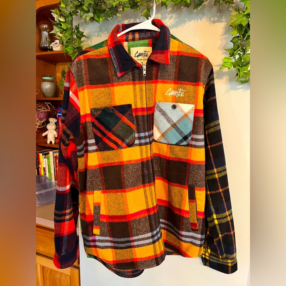 Gnarcotic Men's Colorful Checkered Zip-Up Sweater